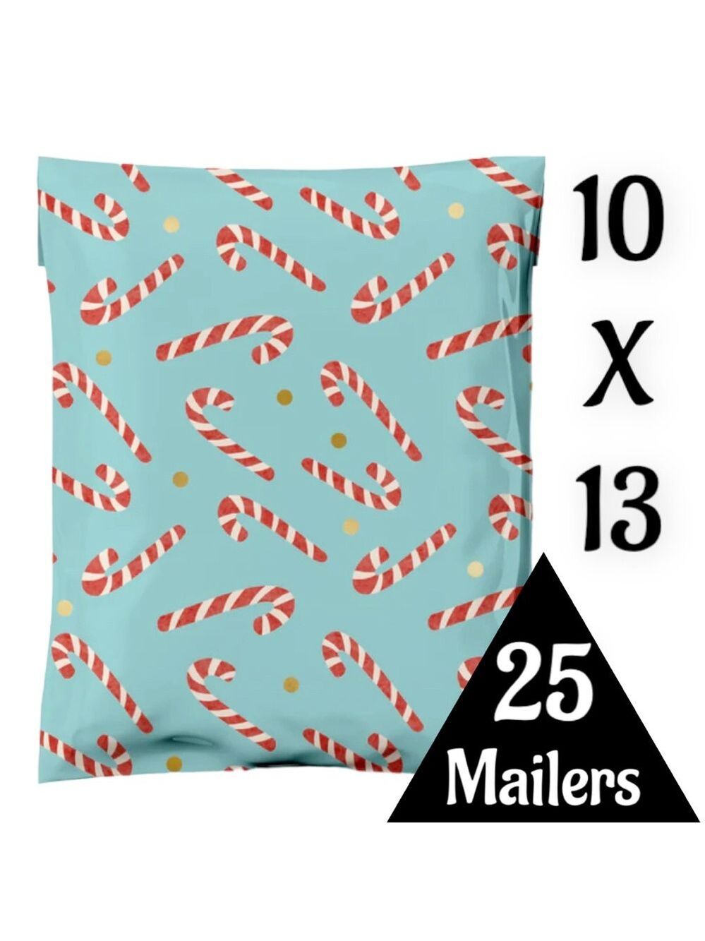 25 10X13 Poly Mailers Candy Canes Gold Dots, Shipping Envelopes PRICE IS FIRM - Picture 5 of 6
